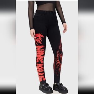 Killstar Black and Red Graphic Skinny Jeans